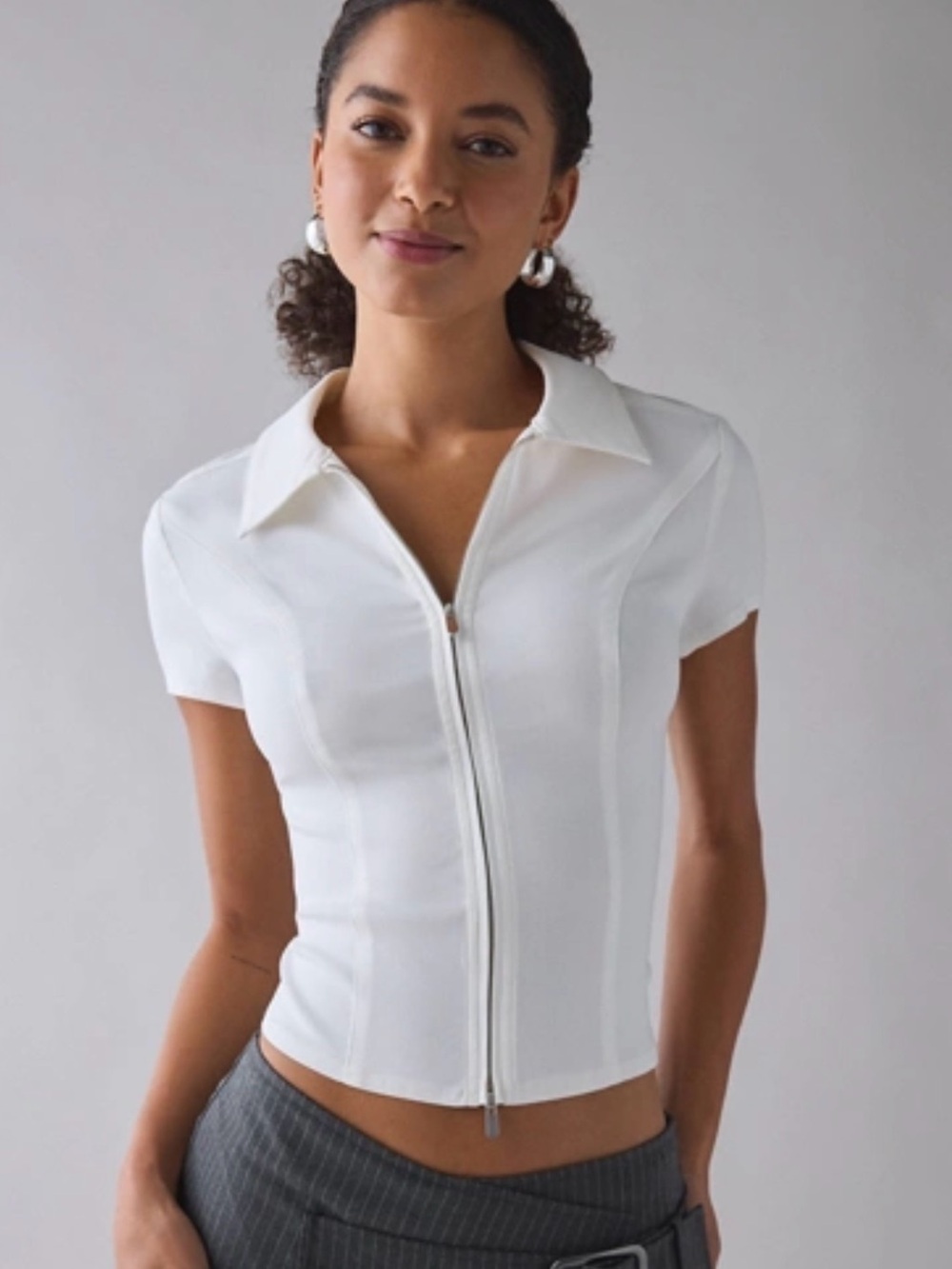 Ledia Slim Short Sleeve Zip-Front Shirt